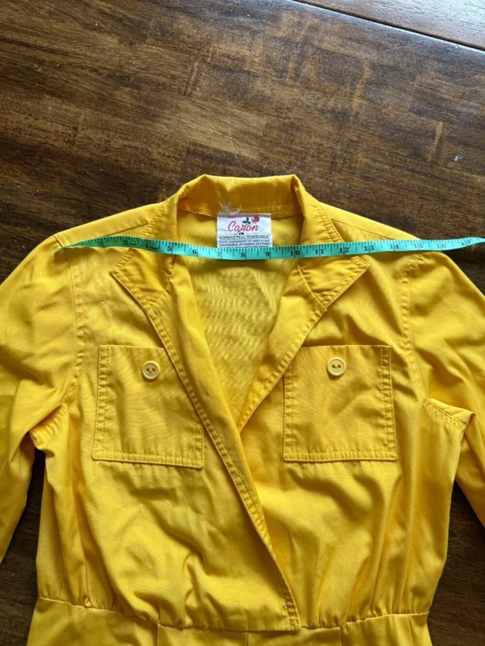 Vintage Caron Retro 70's Yellow Midi Length Long Sleeve Shirt Dress Size Small - Picture 9 of 13